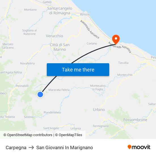 Carpegna to San Giovanni In Marignano map