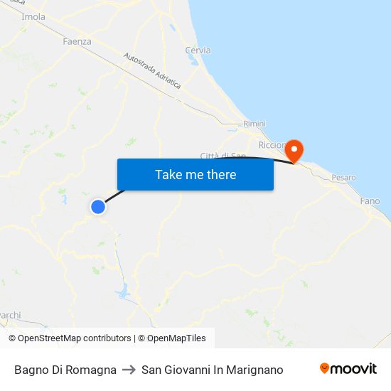 Bagno Di Romagna to San Giovanni In Marignano map