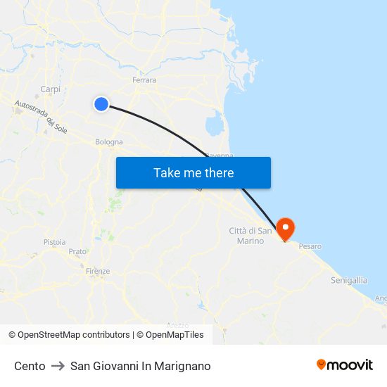 Cento to San Giovanni In Marignano map