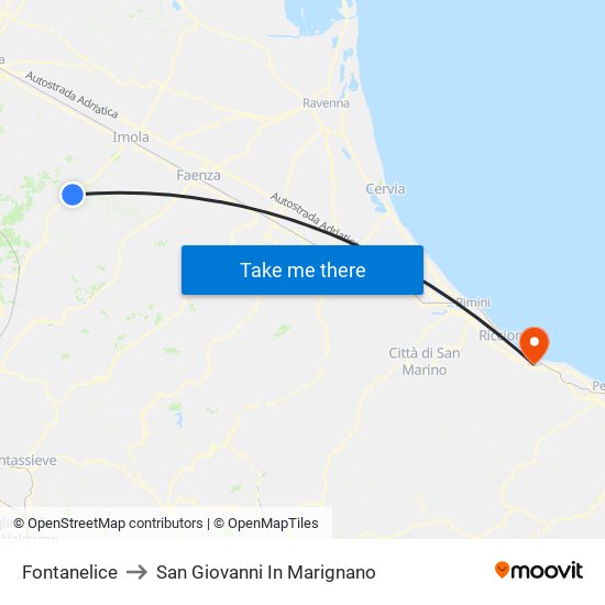 Fontanelice to San Giovanni In Marignano map