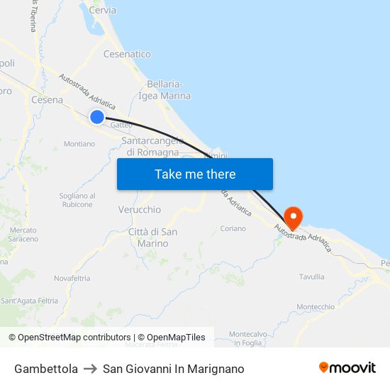 Gambettola to San Giovanni In Marignano map