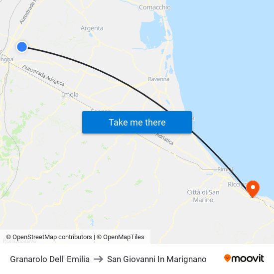 Granarolo Dell' Emilia to San Giovanni In Marignano map