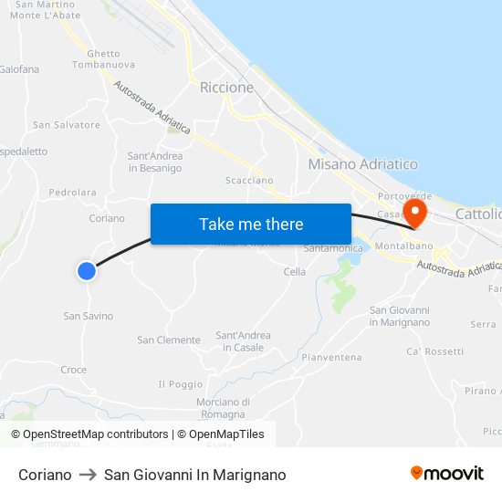 Coriano to San Giovanni In Marignano map
