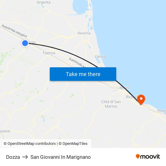Dozza to San Giovanni In Marignano map