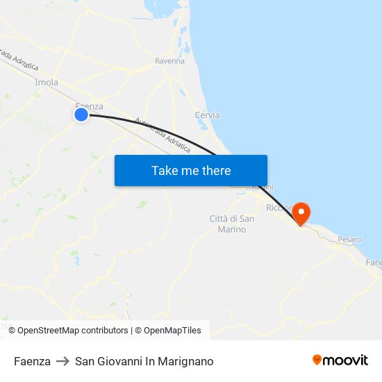 Faenza to San Giovanni In Marignano map