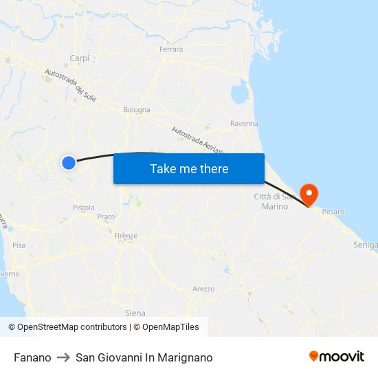 Fanano to San Giovanni In Marignano map