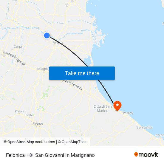 Felonica to San Giovanni In Marignano map