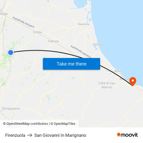 Firenzuola to San Giovanni In Marignano map