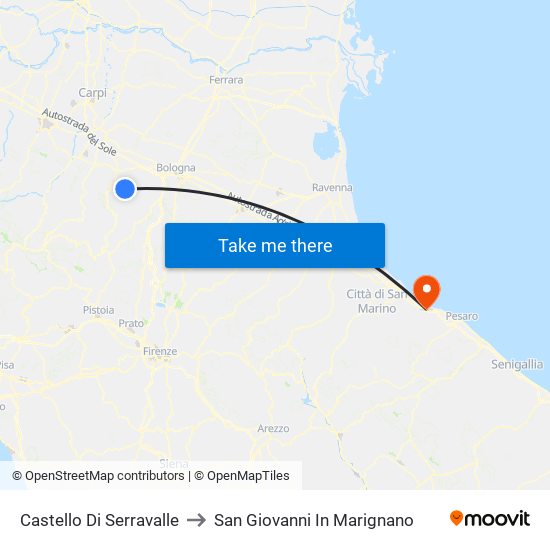 Castello Di Serravalle to San Giovanni In Marignano map
