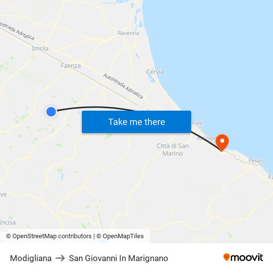 Modigliana to San Giovanni In Marignano map