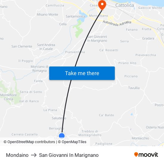 Mondaino to San Giovanni In Marignano map