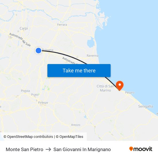 Monte San Pietro to San Giovanni In Marignano map