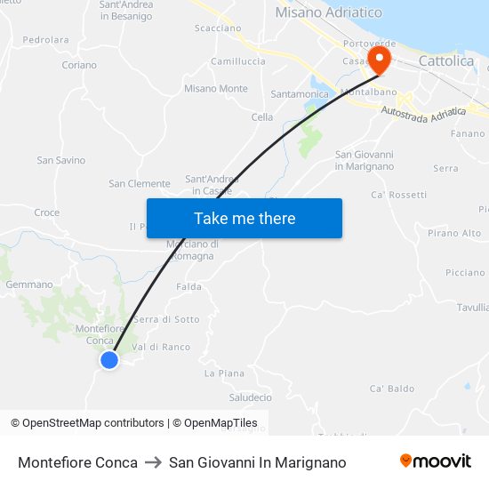 Montefiore Conca to San Giovanni In Marignano map