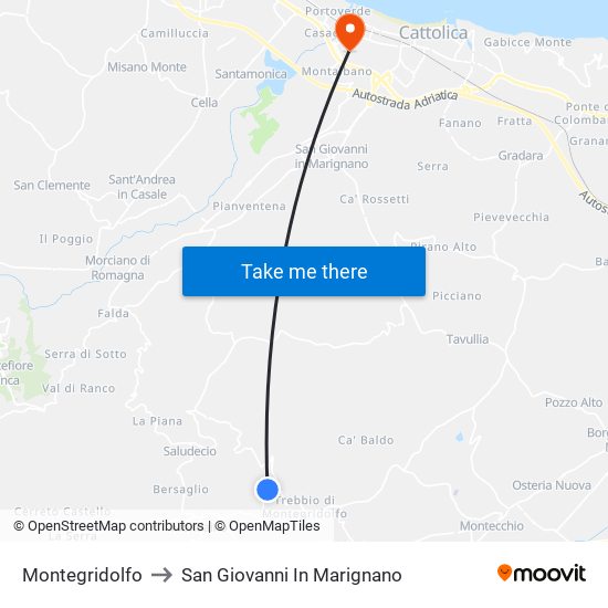 Montegridolfo to San Giovanni In Marignano map