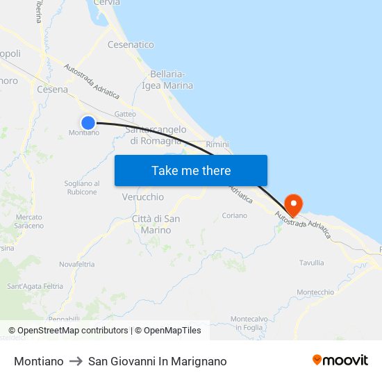 Montiano to San Giovanni In Marignano map