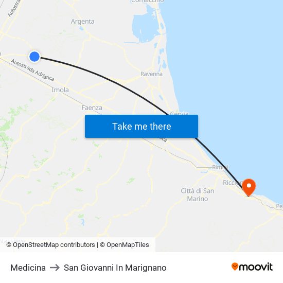 Medicina to San Giovanni In Marignano map