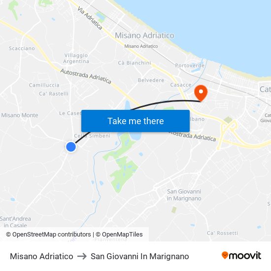 Misano Adriatico to San Giovanni In Marignano map
