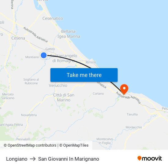 Longiano to San Giovanni In Marignano map