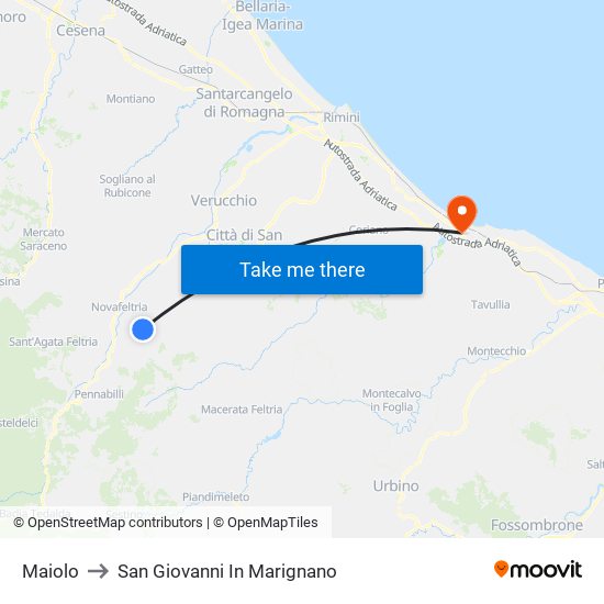 Maiolo to San Giovanni In Marignano map