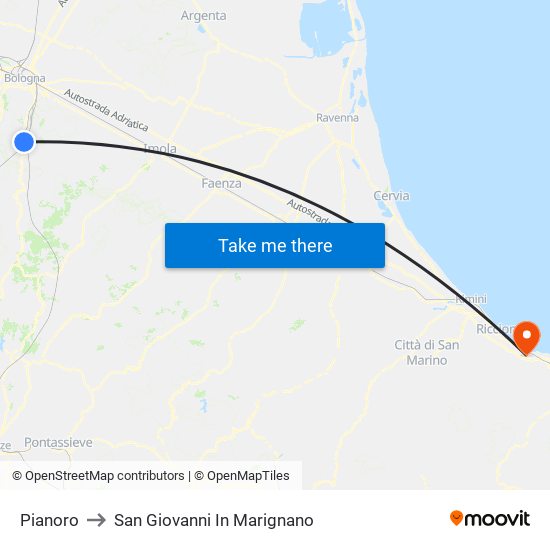 Pianoro to San Giovanni In Marignano map