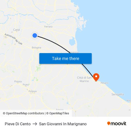 Pieve Di Cento to San Giovanni In Marignano map