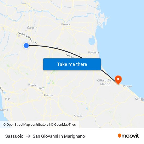 Sassuolo to San Giovanni In Marignano map