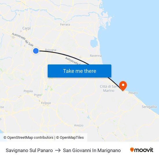 Savignano Sul Panaro to San Giovanni In Marignano map
