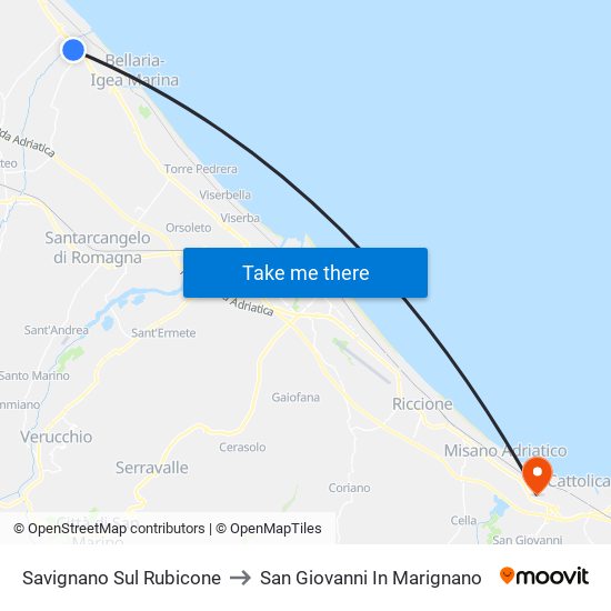 Savignano Sul Rubicone to San Giovanni In Marignano map