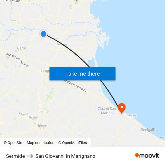 Sermide to San Giovanni In Marignano map