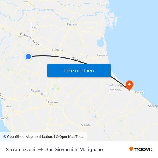 Serramazzoni to San Giovanni In Marignano map