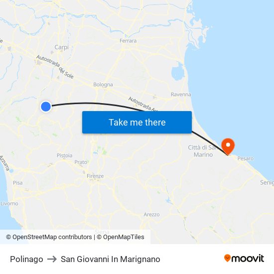 Polinago to San Giovanni In Marignano map