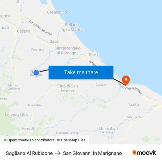 Sogliano Al Rubicone to San Giovanni In Marignano map