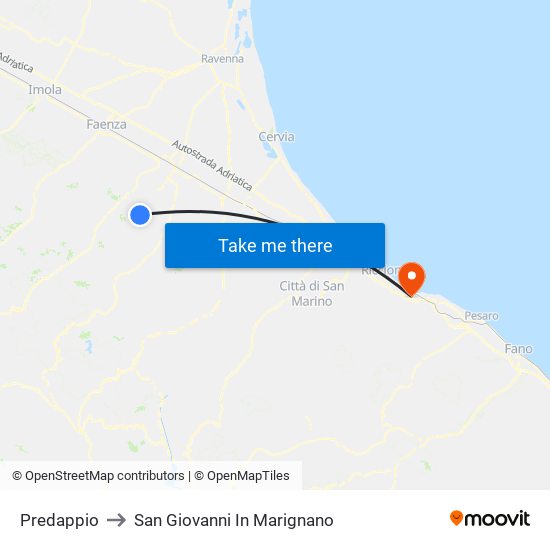 Predappio to San Giovanni In Marignano map