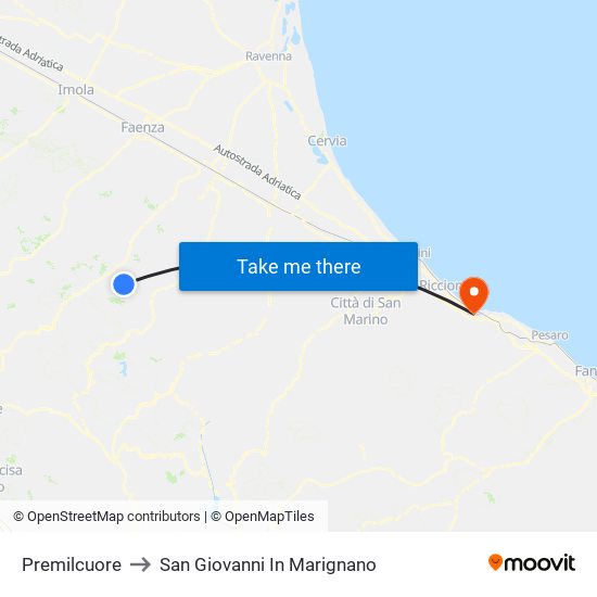 Premilcuore to San Giovanni In Marignano map