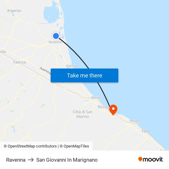 Ravenna to San Giovanni In Marignano map