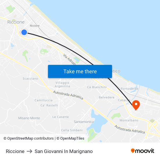 Riccione to San Giovanni In Marignano map