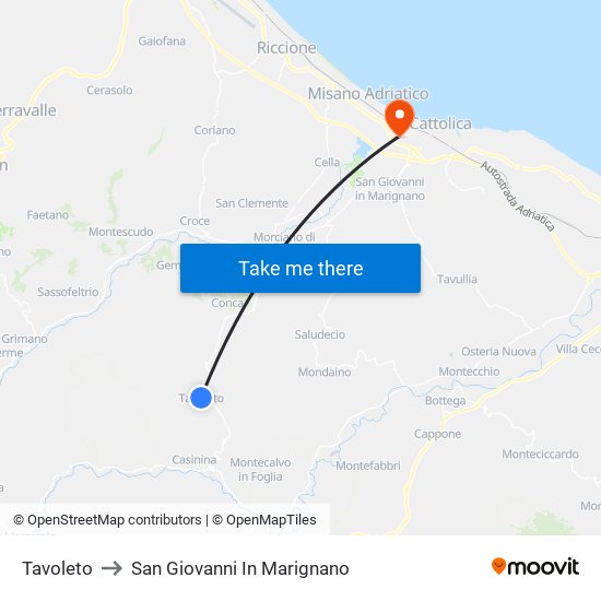 Tavoleto to San Giovanni In Marignano map