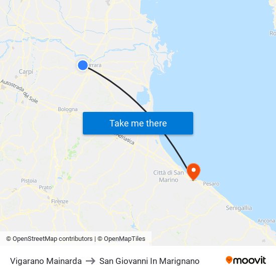 Vigarano Mainarda to San Giovanni In Marignano map