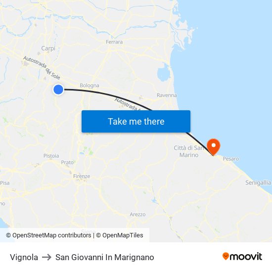 Vignola to San Giovanni In Marignano map
