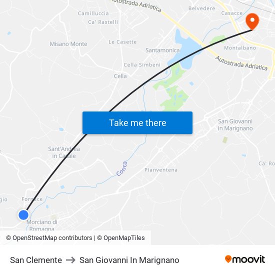 San Clemente to San Giovanni In Marignano map