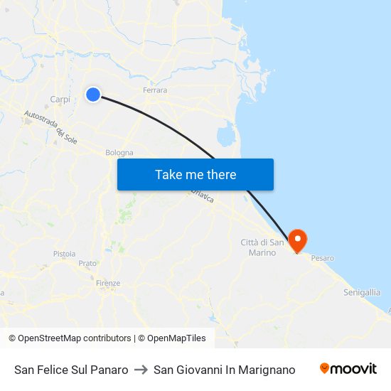 San Felice Sul Panaro to San Giovanni In Marignano map