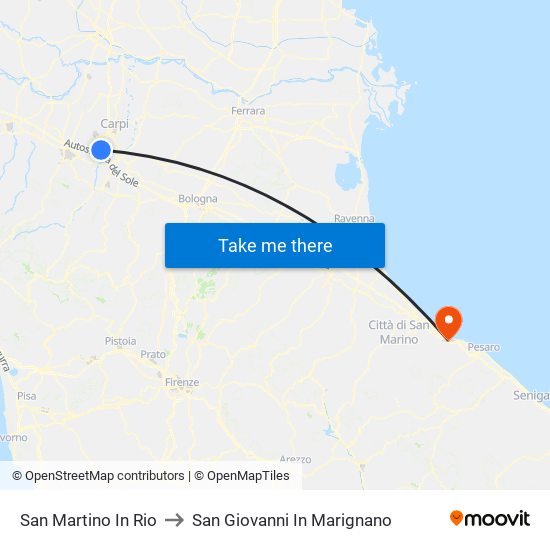 San Martino In Rio to San Giovanni In Marignano map