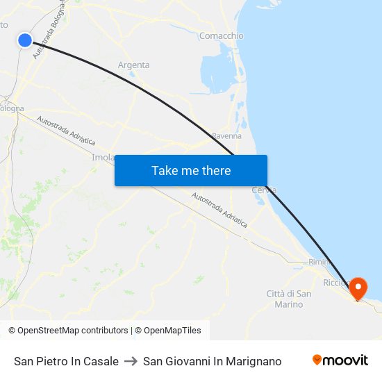 San Pietro In Casale to San Giovanni In Marignano map