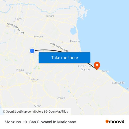 Monzuno to San Giovanni In Marignano map