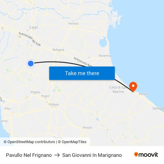Pavullo Nel Frignano to San Giovanni In Marignano map