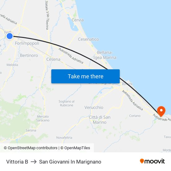 Vittoria B to San Giovanni In Marignano map