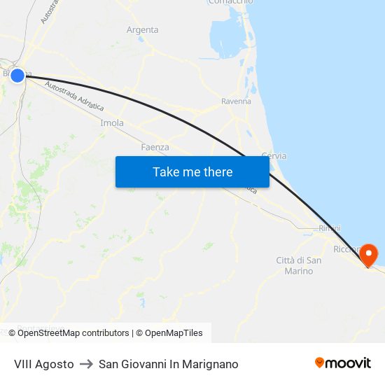 VIII Agosto to San Giovanni In Marignano map