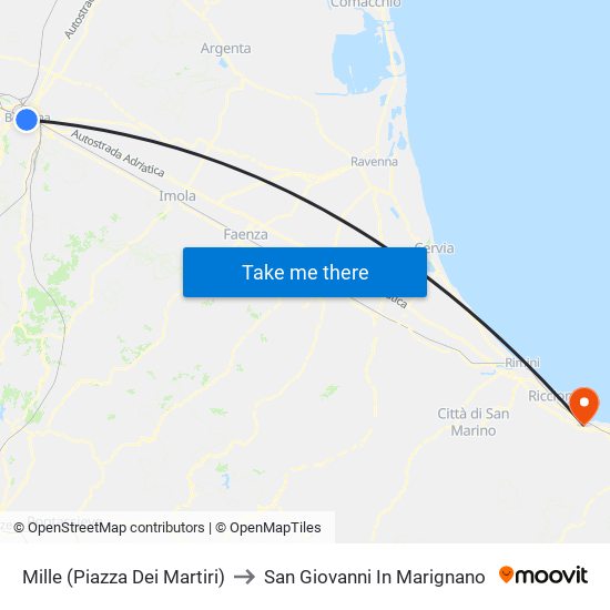 Mille (Piazza Dei Martiri) to San Giovanni In Marignano map