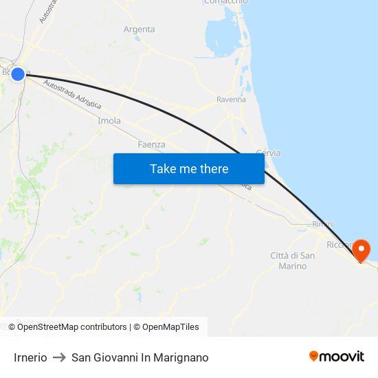 Irnerio to San Giovanni In Marignano map