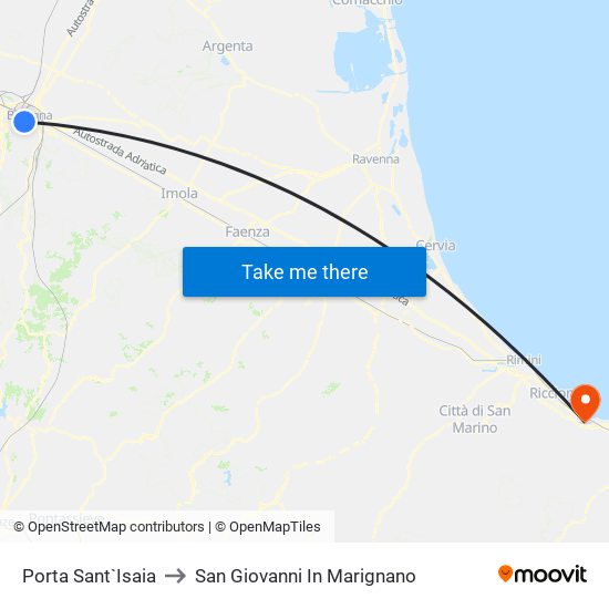 Porta Sant`Isaia to San Giovanni In Marignano map